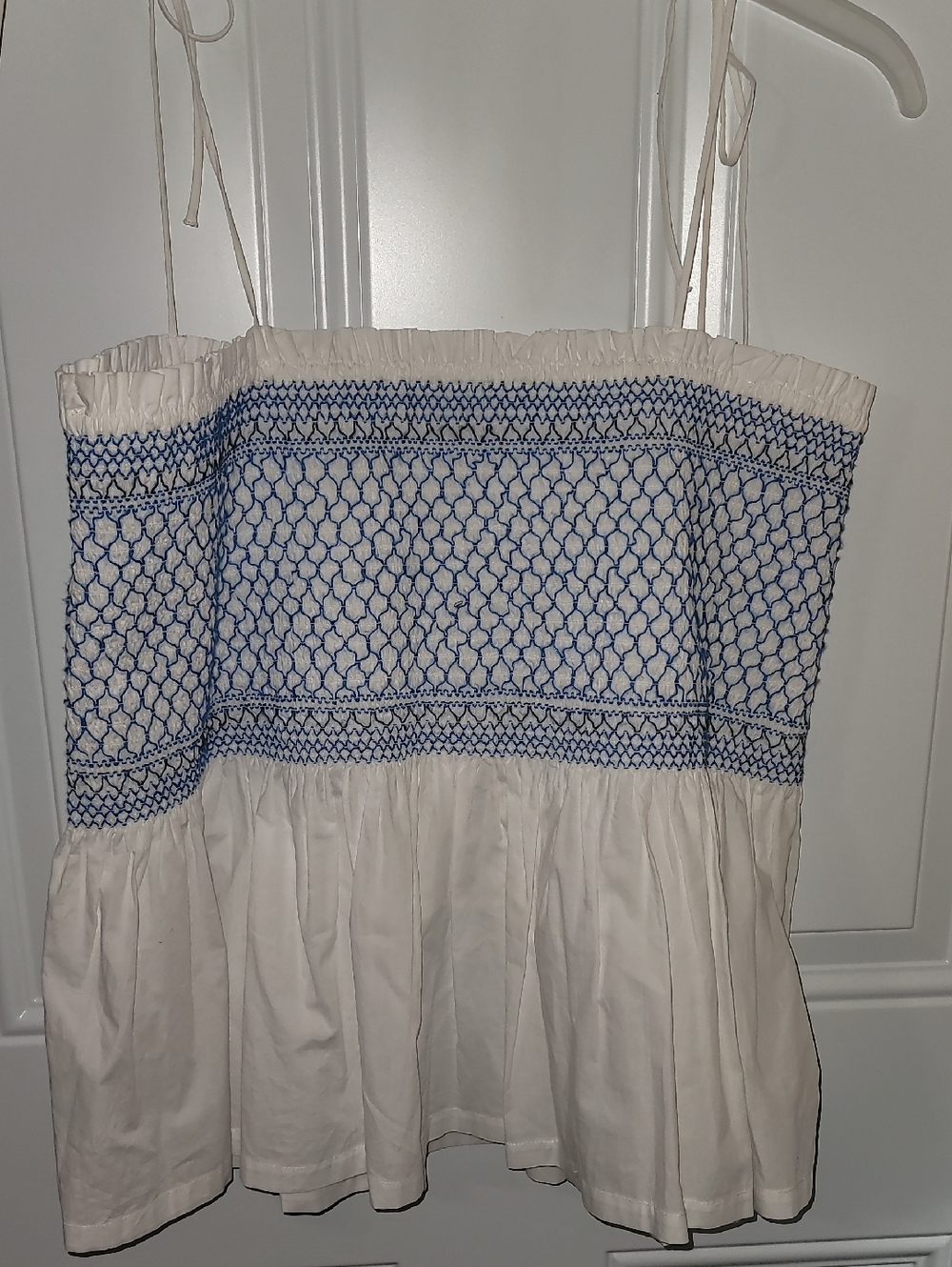 J. Crew White Camisole with Blue Smocked Bodice - Picture 8 of 9